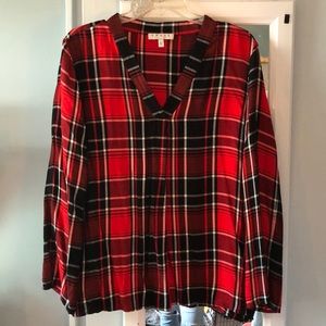 Long Sleeve Plaid Blouse